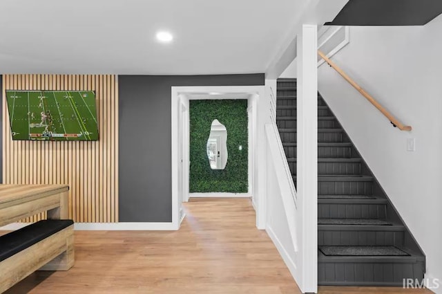 52354 Forestbrook Ave, South Bend, IN 46637 - foyer entrance with stairway, wood finished floors, and recessed lighting