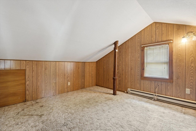317 N Sunnyside Ave, South Bend, IN 46617 - additional living space featuring lofted ceiling, a baseboard heating unit, carpet, and wooden walls