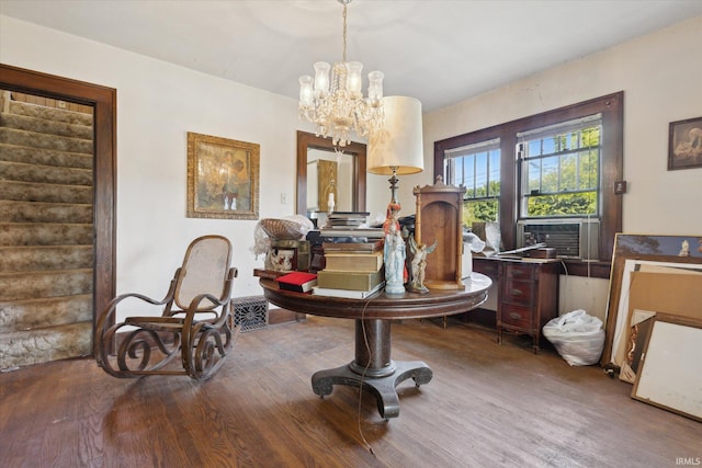 317 N Sunnyside Ave, South Bend, IN 46617 - dining space featuring wood finished floors, a chandelier, and cooling unit