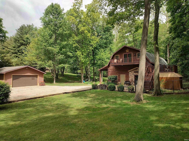 5775 N 175 W, Howe, IN 46746 - view of yard with stairway, an outbuilding, a garage, and a deck