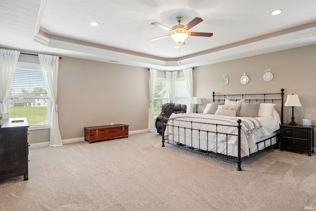 1869 Paloma Ct, Lafayette, IN 47909 - bedroom with a tray ceiling, carpet flooring, recessed lighting, and a ceiling fan