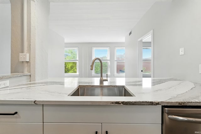 112 W Washington Blvd Unit 329, Fort Wayne, IN 46802 - kitchen with light stone counters, stainless steel dishwasher, and white cabinetry