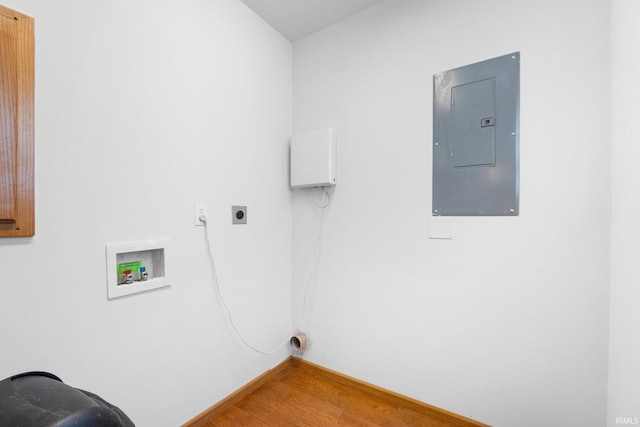 3610 E Sherwood Ter, Fort Wayne, IN 46806 - washroom featuring electric panel, washer hookup, electric dryer hookup, and light wood-style floors