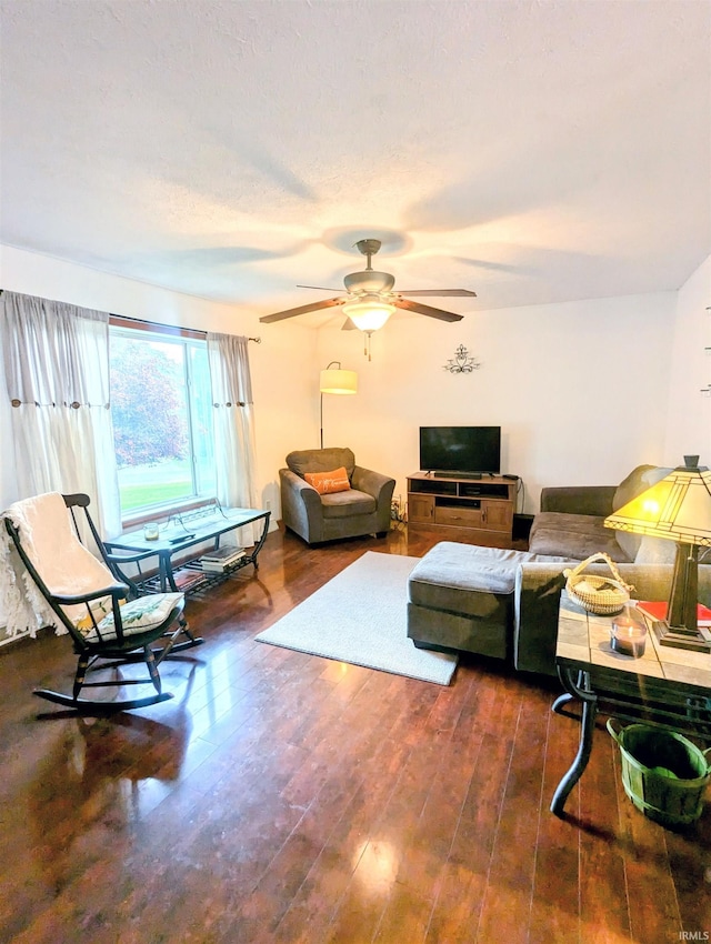 11497 N Biscayne Ln, Cromwell, IN 46732 - living room featuring wood finished floors and ceiling fan