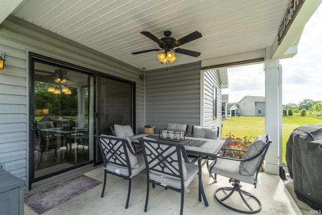 1492 Monte Carlo Dr, Huntertown, IN 46748 - view of patio / terrace with grilling area, a ceiling fan, an outdoor hangout area, and outdoor dining area