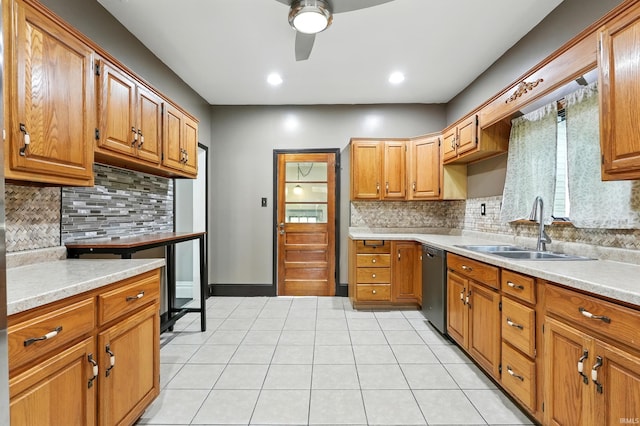 1015 Columbia Ave, Fort Wayne, IN 46805 - kitchen with dishwasher, a ceiling fan, decorative backsplash, light countertops, and recessed lighting