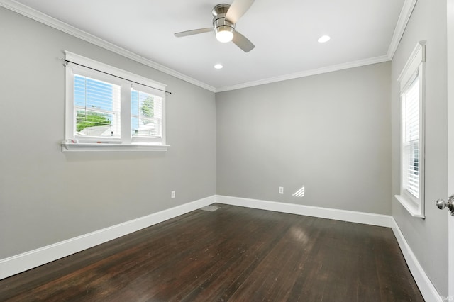 1015 Columbia Ave, Fort Wayne, IN 46805 - empty room featuring dark wood-type flooring, ceiling fan, crown molding, and recessed lighting