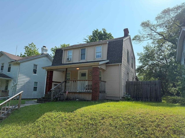 1814 S Douglas St, South Bend, IN 46613 - dutch colonial featuring a porch, a gambrel roof, a chimney, roof with shingles, and stairs