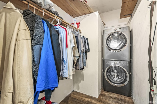 422 W Lawrence St, Mishawaka, IN 46545 - washroom featuring stacked washer / dryer and wood finished floors