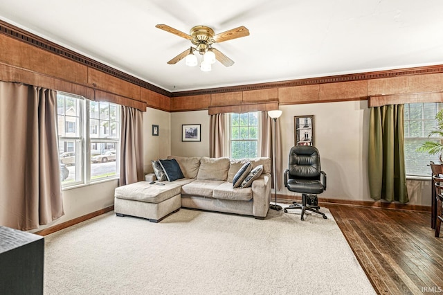 422 W Lawrence St, Mishawaka, IN 46545 - living room featuring ceiling fan and dark wood-type flooring