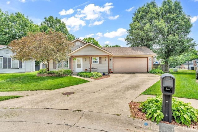 3317 Jacob Pl, Lafayette, IN 47909 - view of front of property with concrete driveway, a garage, a front yard, and a porch