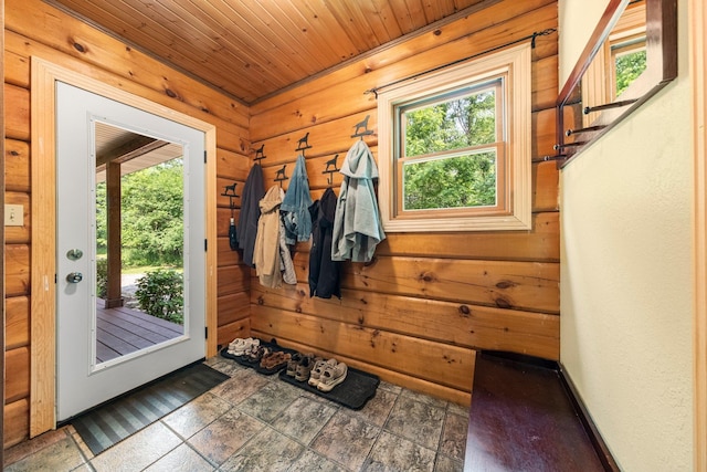 5618 N 725 E, Fremont, IN 46737 - mudroom featuring wood ceiling and wooden walls