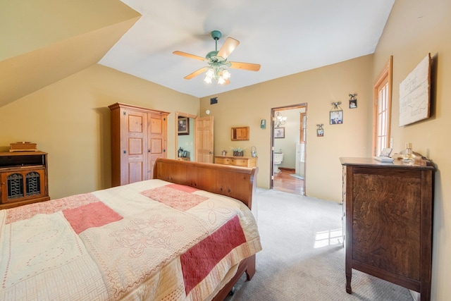 5618 N 725 E, Fremont, IN 46737 - bedroom featuring light carpet, ensuite bath, and ceiling fan
