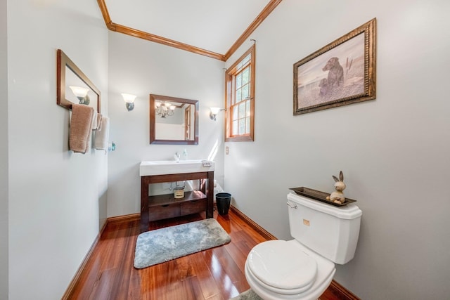 5618 N 725 E, Fremont, IN 46737 - bathroom featuring crown molding, wood finished floors, and vanity