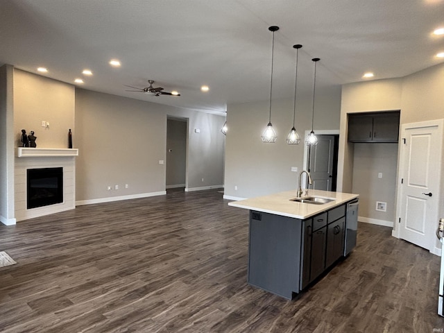1544 Cananea Way, Fort Wayne, IN 46845 - kitchen with open floor plan, a ceiling fan, dishwasher, recessed lighting, and light countertops