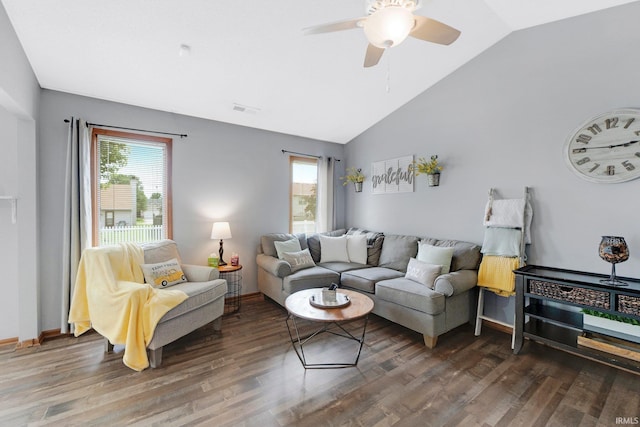 9536 Ballymore Dr, Fort Wayne, IN 46835 - living room with vaulted ceiling, plenty of natural light, wood finished floors, and ceiling fan
