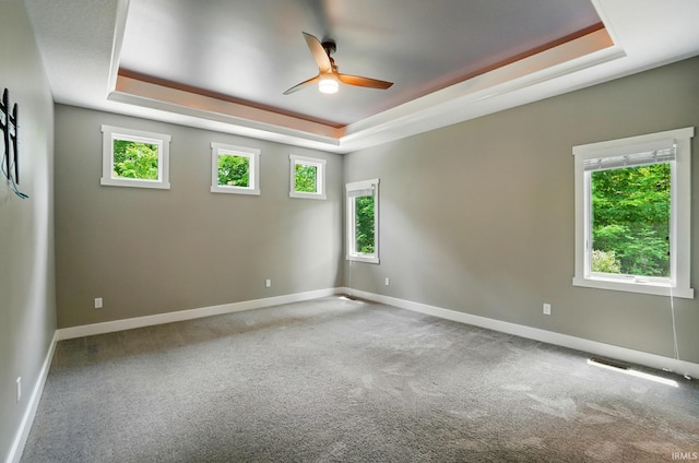 126 Tumbling Stone Ct, Fort Wayne, IN 46845 - spare room featuring a tray ceiling, a ceiling fan, and carpet floors