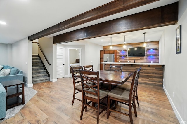 907 Switchfoot Dr, Huntertown, IN 46748 - dining area with light wood-style floors, stairway, and recessed lighting