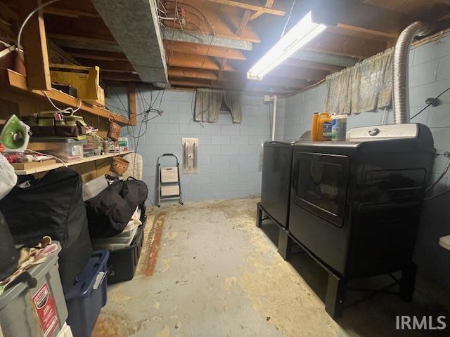 7210 W Dinsmore Rd, Bloomington, IN 47403 - unfinished basement with separate washer and dryer and concrete block wall