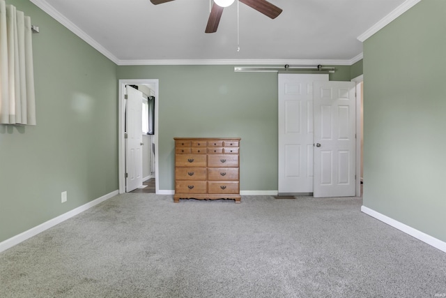 867 Park Plaza Dr, Evansville, IN 47715 - unfurnished bedroom with crown molding, carpet floors, and a ceiling fan
