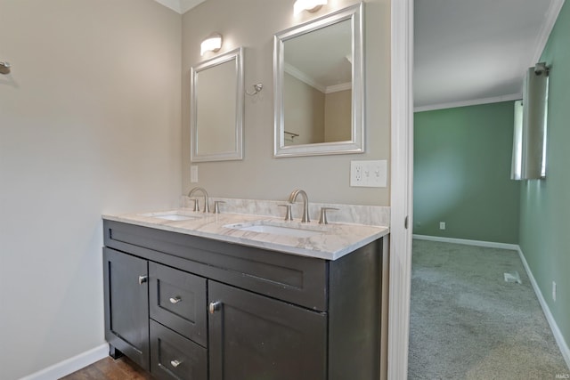 867 Park Plaza Dr, Evansville, IN 47715 - bathroom featuring crown molding and double vanity