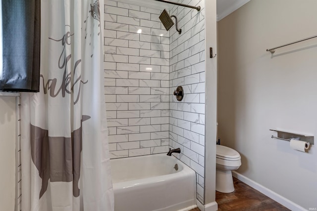 867 Park Plaza Dr, Evansville, IN 47715 - bathroom with shower / bath combination with curtain and wood finished floors