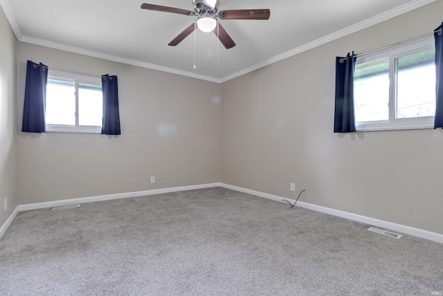 867 Park Plaza Dr, Evansville, IN 47715 - unfurnished room with carpet, ornamental molding, and a ceiling fan