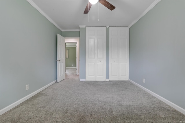 867 Park Plaza Dr, Evansville, IN 47715 - unfurnished bedroom with crown molding, carpet, and a ceiling fan