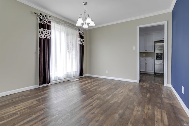 867 Park Plaza Dr, Evansville, IN 47715 - spare room featuring a chandelier, dark wood-style flooring, and crown molding