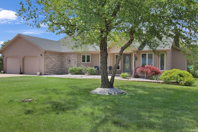 207 Meadows Dr, Greentown, IN 46936 - single story home with a garage, a front lawn, and roof with shingles