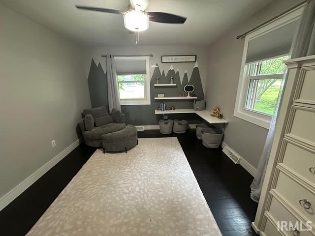 32131 State Road 2nd Rd, New Carlisle, IN 46552 - home office with plenty of natural light, a ceiling fan, and dark wood-style flooring