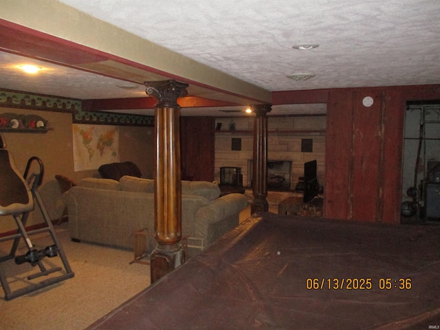 8487 N Old Highway 231st Rd, Linden, IN 47955 - living room with ornate columns and a textured ceiling