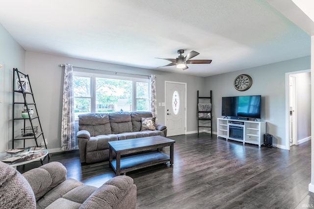 1703 Frantz Dr, North Manchester, IN 46962 - living area with a ceiling fan and dark wood finished floors