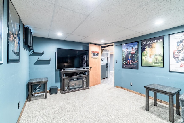 1703 Frantz Dr, North Manchester, IN 46962 - living room with carpet flooring, a drop ceiling, and recessed lighting