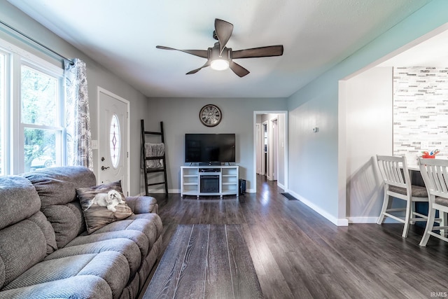 1703 Frantz Dr, North Manchester, IN 46962 - living area featuring ceiling fan and dark wood-style floors
