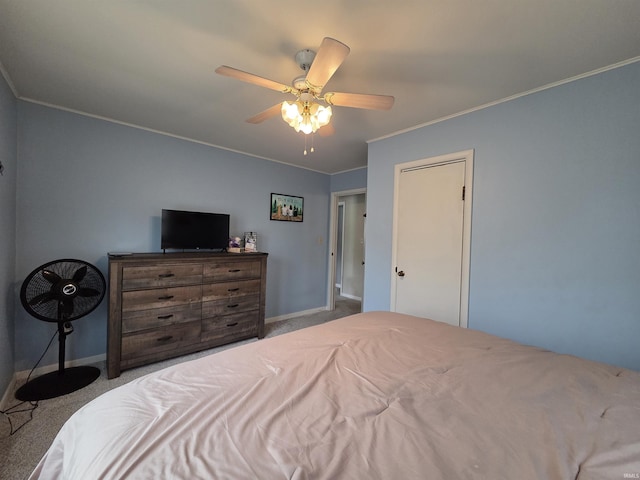 603 E 1st St, Fowler, IN 47944 - carpeted bedroom featuring ornamental molding and a ceiling fan