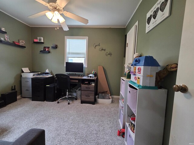 603 E 1st St, Fowler, IN 47944 - carpeted office with ornamental molding and ceiling fan