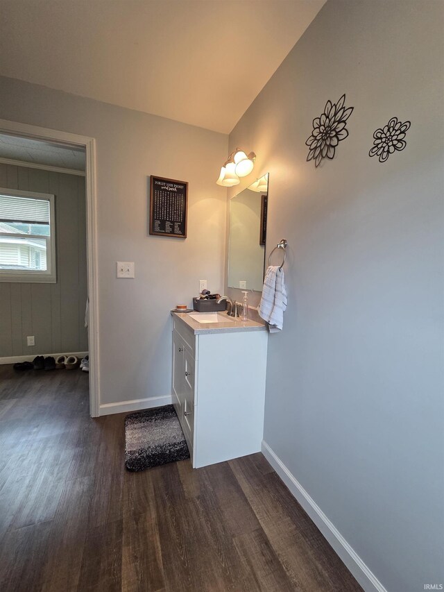 603 E 1st St, Fowler, IN 47944 - bathroom featuring wood finished floors and vanity