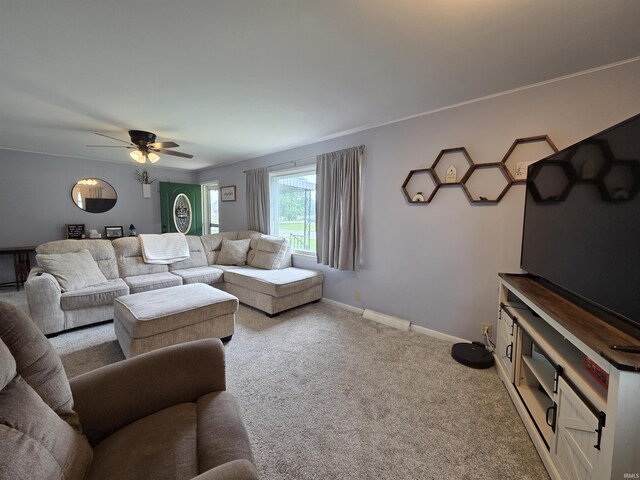 603 E 1st St, Fowler, IN 47944 - living room with carpet floors and a ceiling fan
