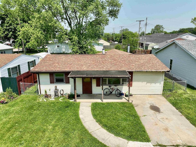 420 Himes St, Huntington, IN 46750 - ranch-style home with a gate, a shingled roof, a porch, and concrete driveway