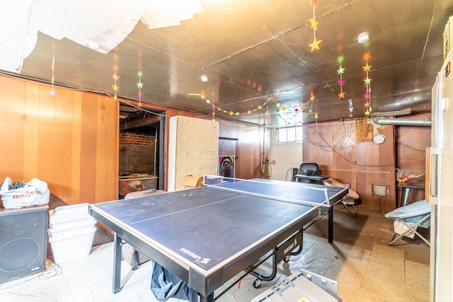2130 N Wells St, Fort Wayne, IN 46808 - game room featuring tile patterned floors and wood walls