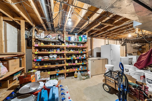 55698 Willowbend Blvd, Bristol, IN 46507 - unfinished basement with freestanding refrigerator and refrigerator