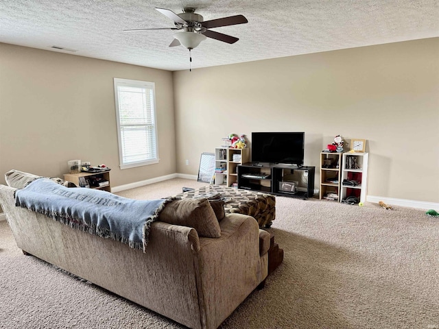 3638 Swansea Dr, West Lafayette, IN 47906 - living room featuring carpet, a ceiling fan, and a textured ceiling
