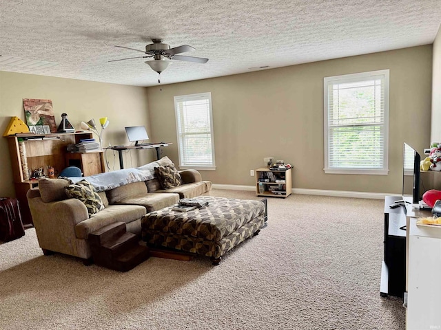 3638 Swansea Dr, West Lafayette, IN 47906 - carpeted living room with ceiling fan and a textured ceiling
