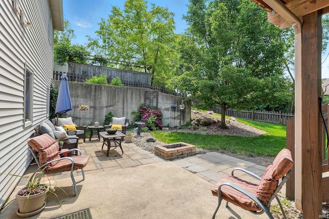 5432 Argiano Xing, Fort Wayne, IN 46845 - fenced backyard with an outdoor fire pit and a patio area