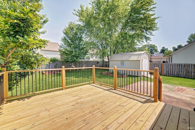 4539 N Shadow Wood Dr, Bloomington, IN 47404 - deck featuring a fenced backyard and a storage shed