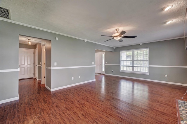 4539 N Shadow Wood Dr, Bloomington, IN 47404 - empty room featuring a ceiling fan, ornamental molding, wood finished floors, and a textured ceiling