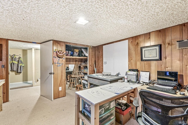 2514 Wood St, Elkhart, IN 46514 - office with wood walls, light carpet, and a textured ceiling