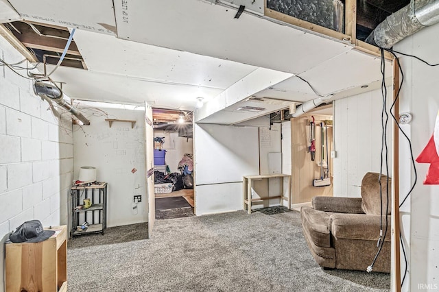 2514 Wood St, Elkhart, IN 46514 - unfinished basement featuring carpet floors and concrete block wall