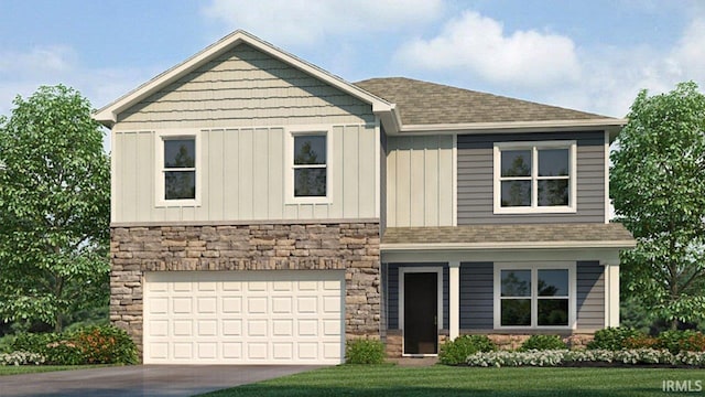 12967 Solo Ln, Fort Wayne, IN 46818 - craftsman-style home with stone siding, concrete driveway, a garage, and roof with shingles